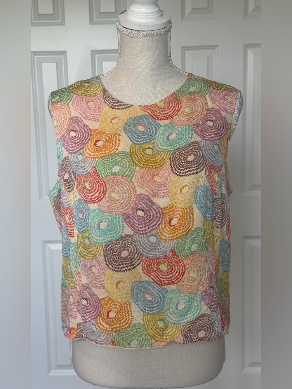 Vintage Gallant Multicolored Geometric Print Silk Tank Women Sz 14